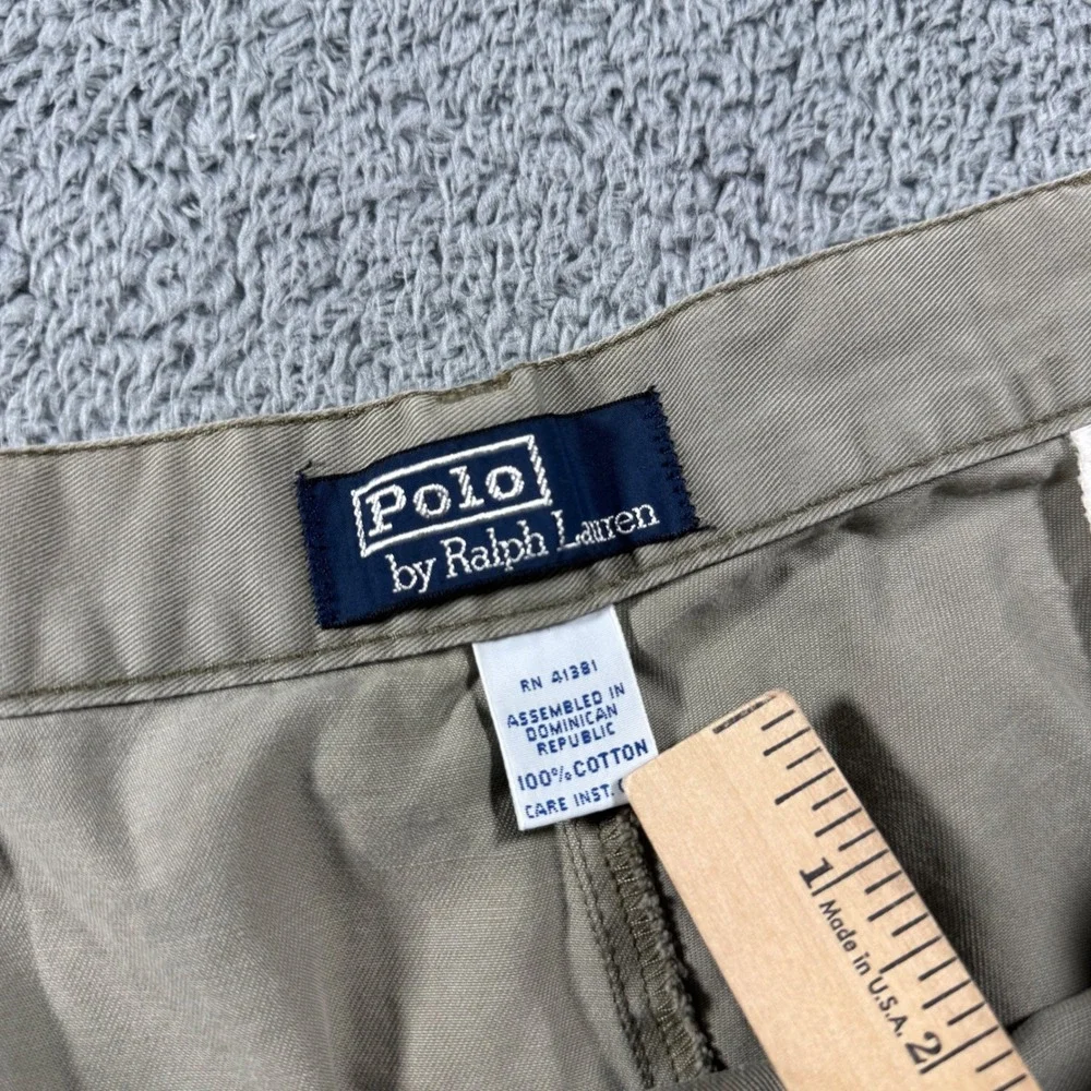 VTG Polo Ralph Lauren Chino Pants Mens 42x32 (42x27) Tan Andrew Pleated Baggy